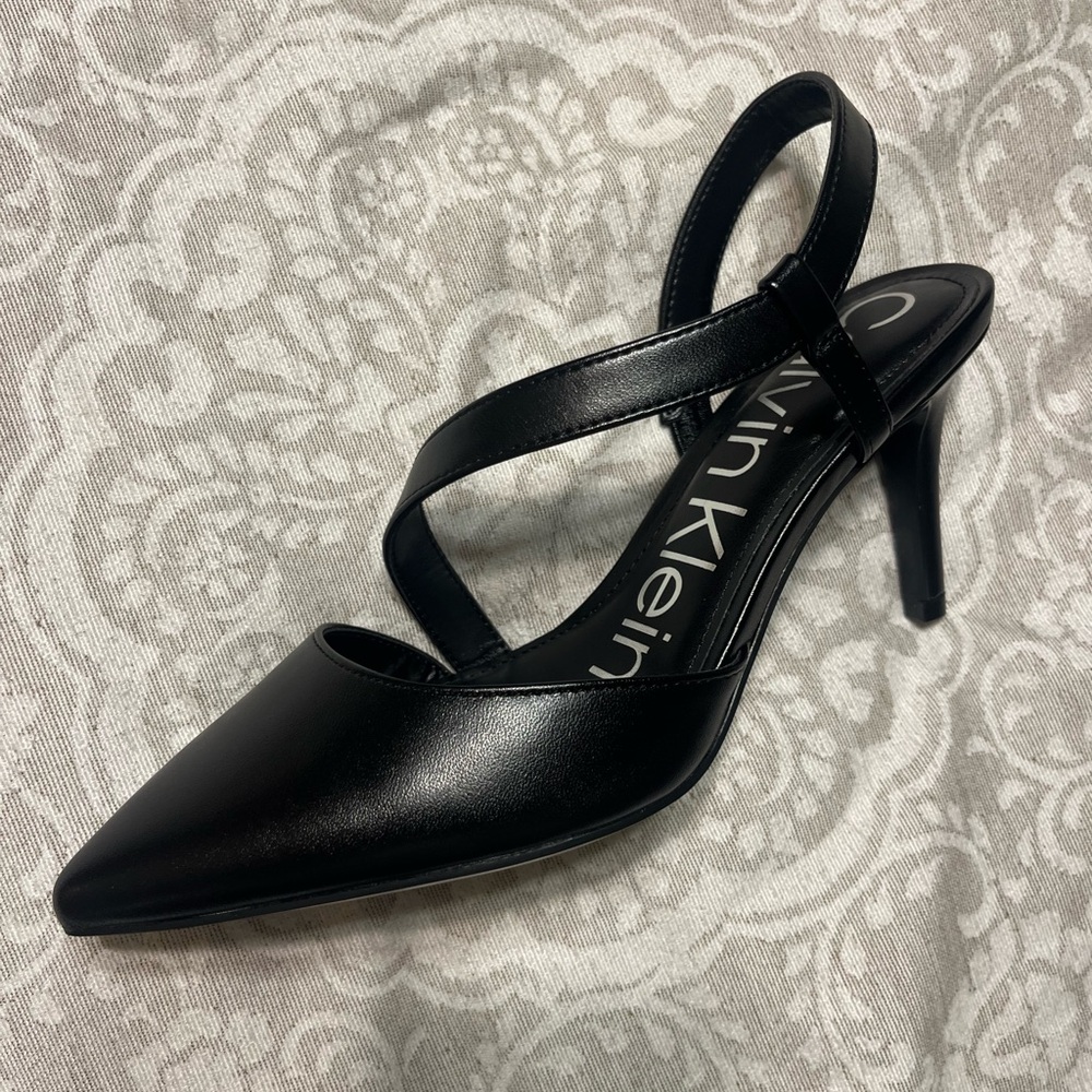 Calvin Klein Black Pointed Slingback Pump with Cross Strap